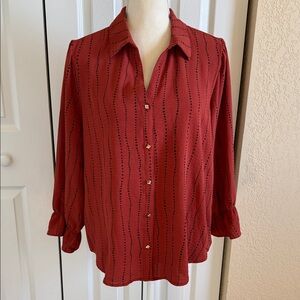 Adrienne Vittadini Brick Red Button-Down Shirt